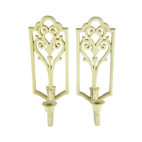 Vintage Homco Ivory Wall Sconces 1982 Plastic Candle Holders Scroll Decor 4229 - Picture 16 of 16